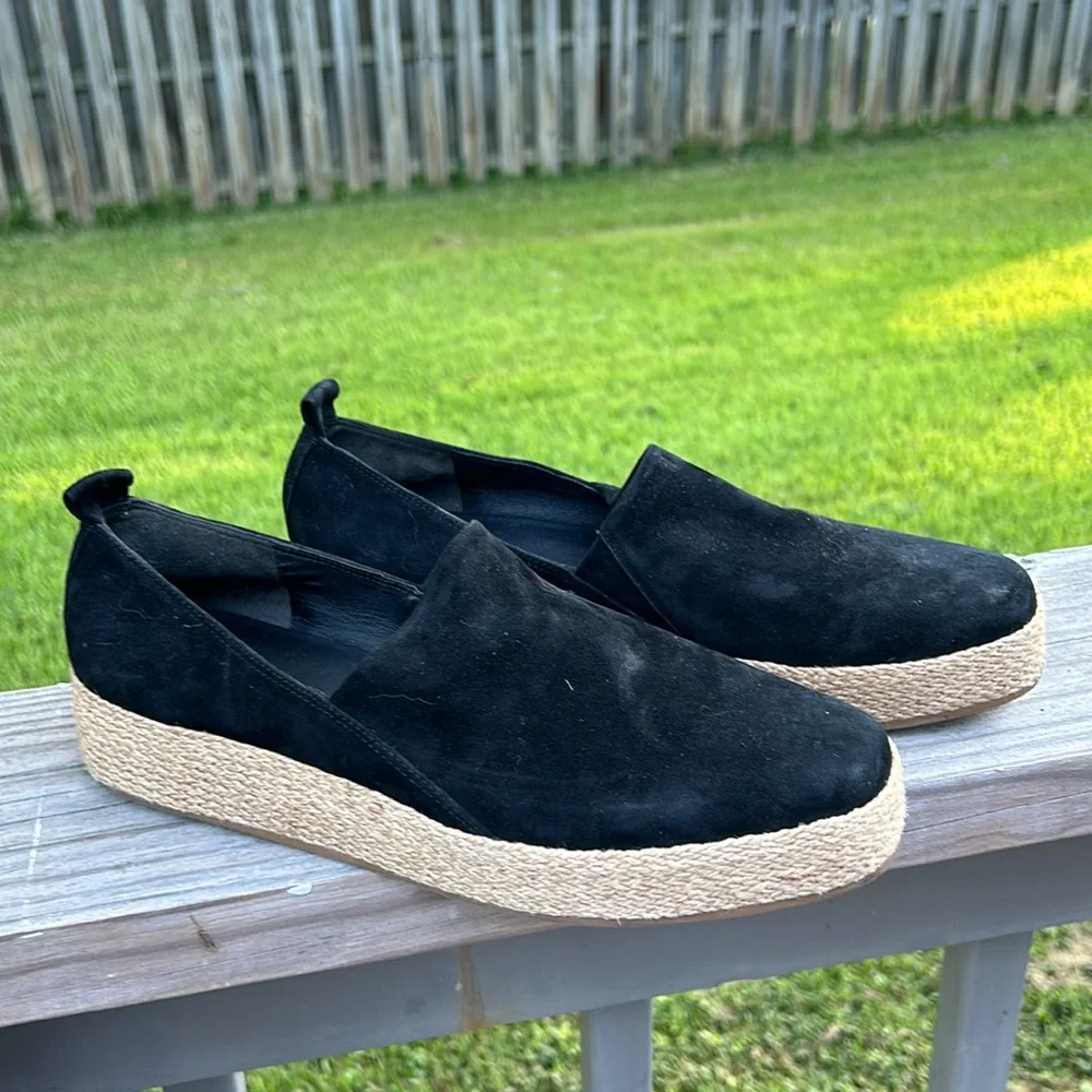 VINCE Saxon Espadrille Platform Sneaker Black Suede Platform 9.5